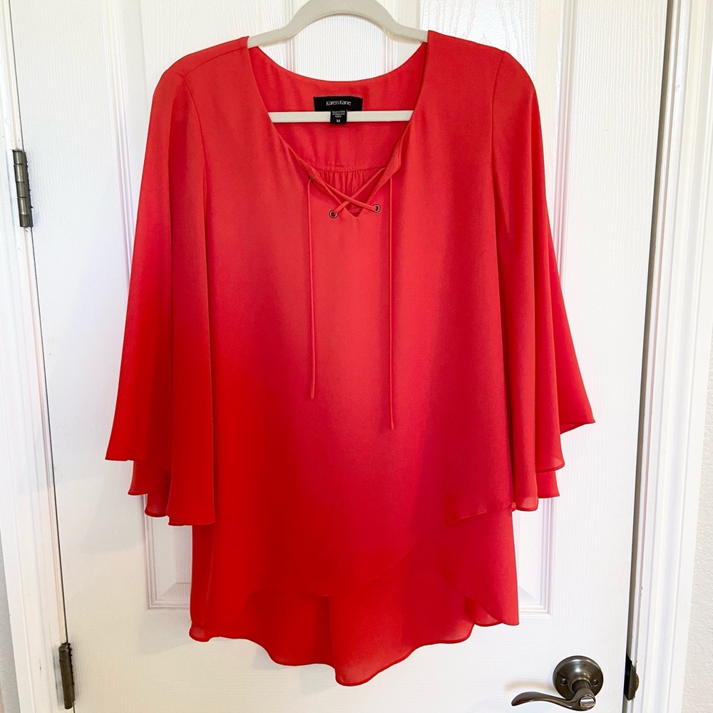 Karen Kane Bell sleeve v neck blouse- new